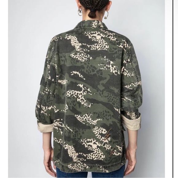 Zadig & Voltaire Kansas Camo Leo Animal Print Utility Jacket Size XS/S Oversized - Picture 2 of 15